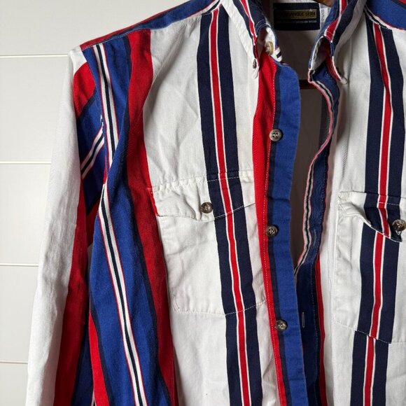 Panhandle Slim Long Sleeve Button Down Red White Blue Stripe, Sz 17 1/2x35 - Picture 5 of 5